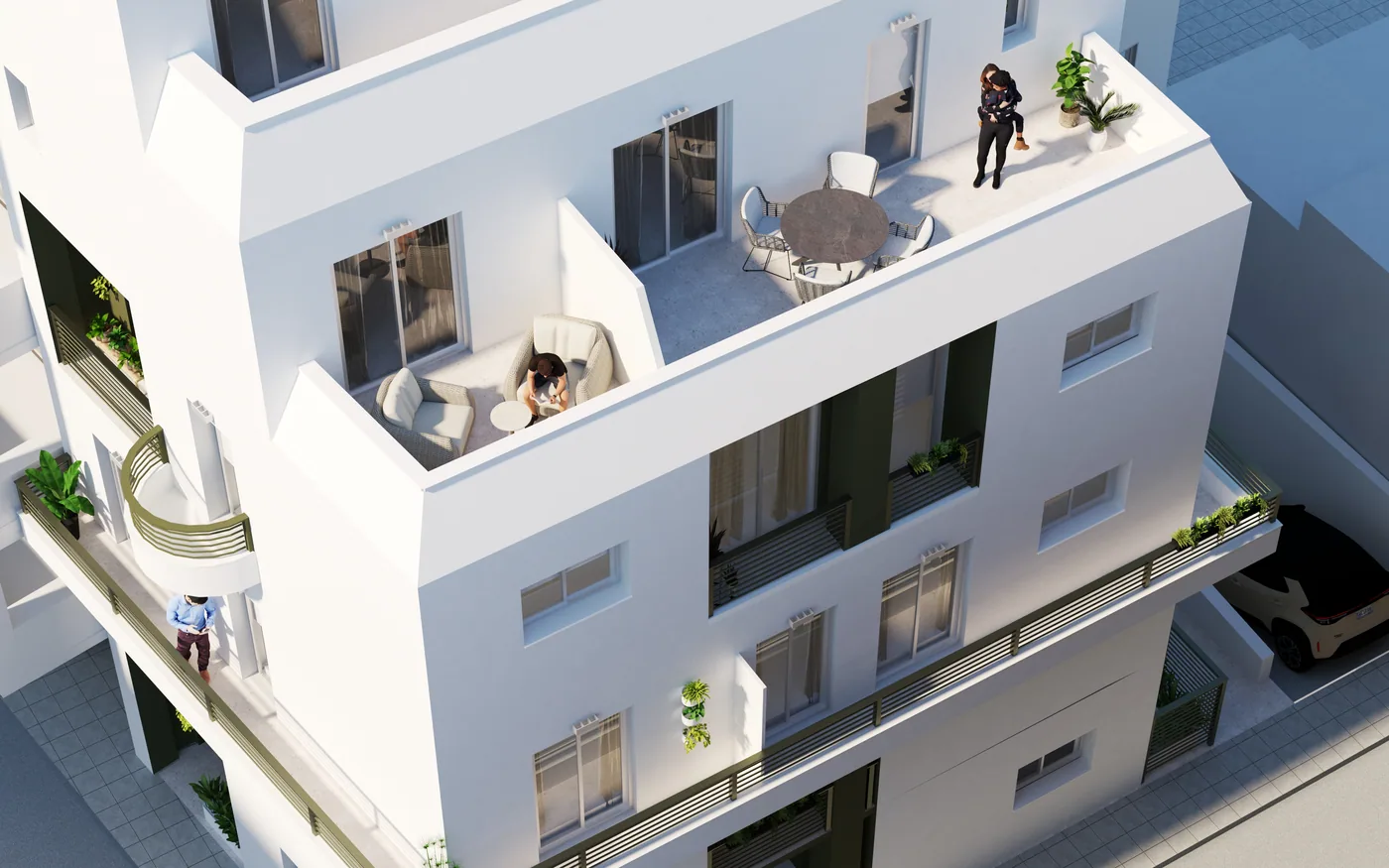 New-build apartment terraces in Gazi, Athens
