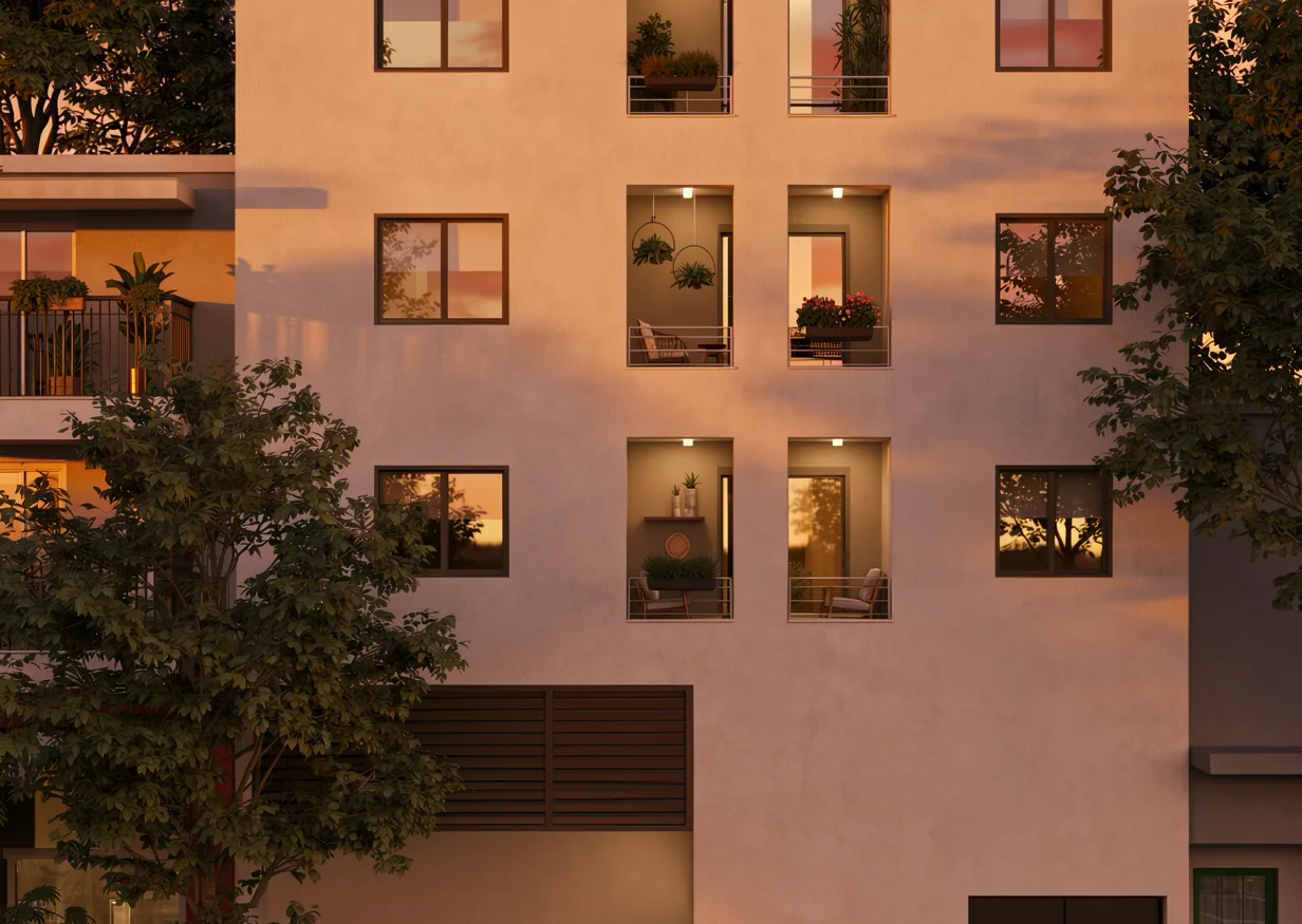 Facade visualisation of a new-build residence in Neos Kosmos