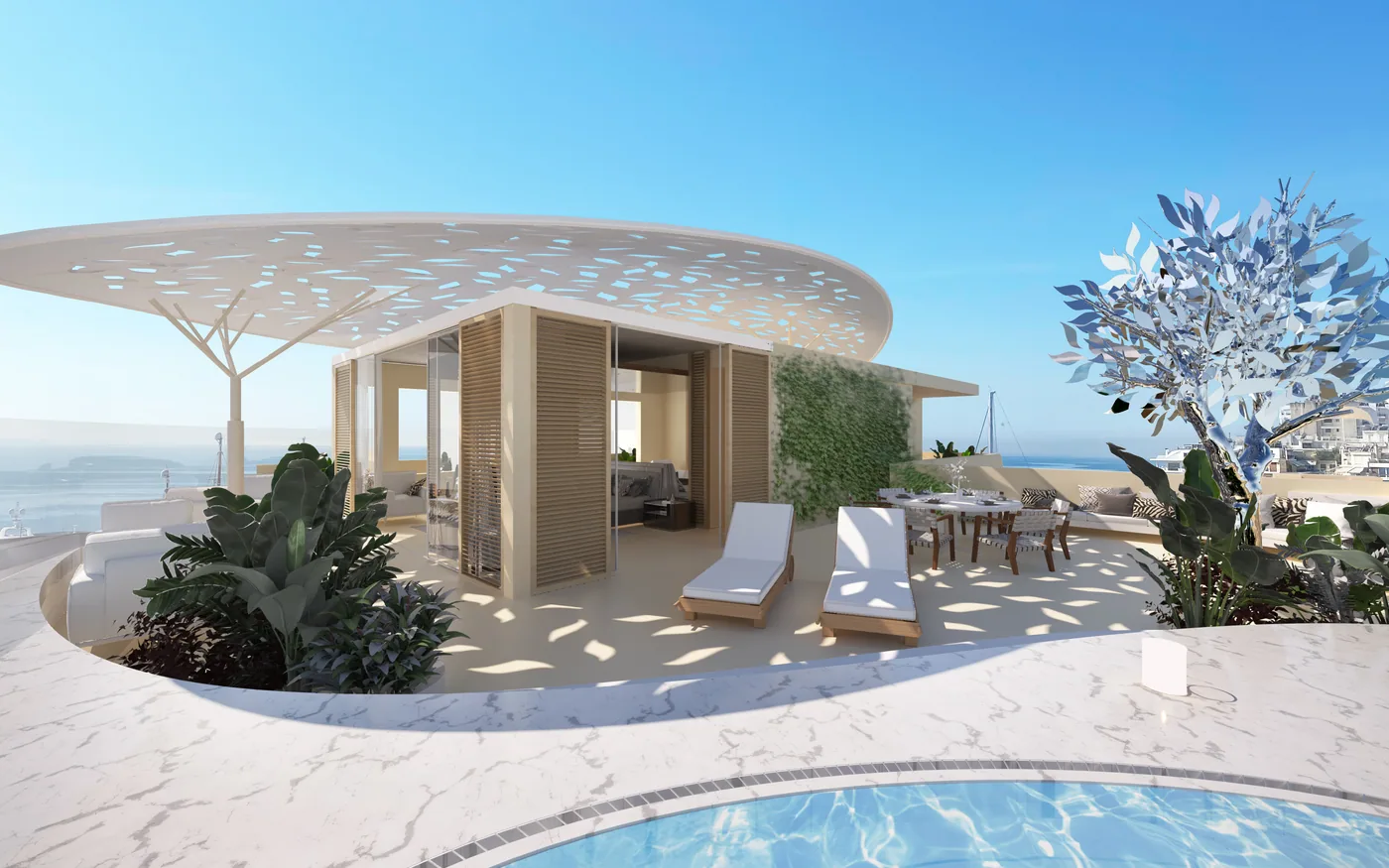 Waterfront terrace visualisation for a serviced residence in Piraeus